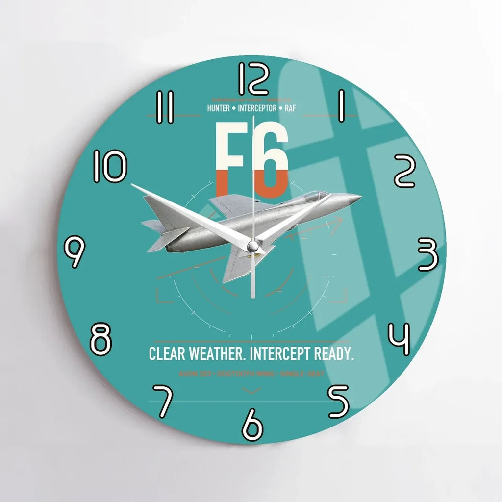 Hawker Hunter F6 design on turquoise no frame wall clock