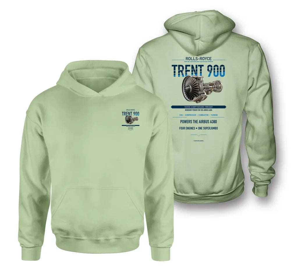 TRENT 900 design on light green hoodie