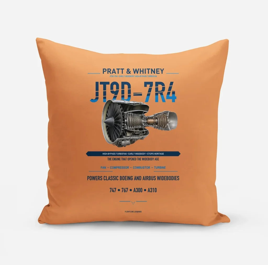 JT9D-7R4 design on orange pillow