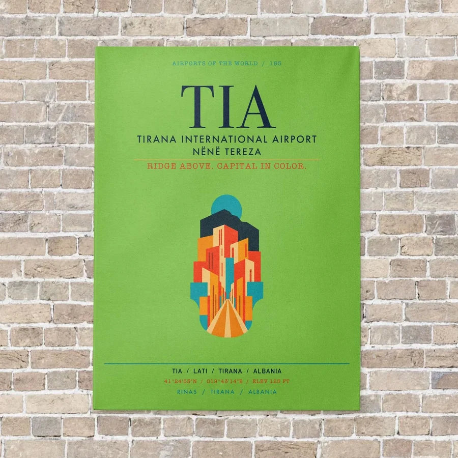 Tirana International Airport Nënë Tereza TIA vertical canvas print - no frame - light green background