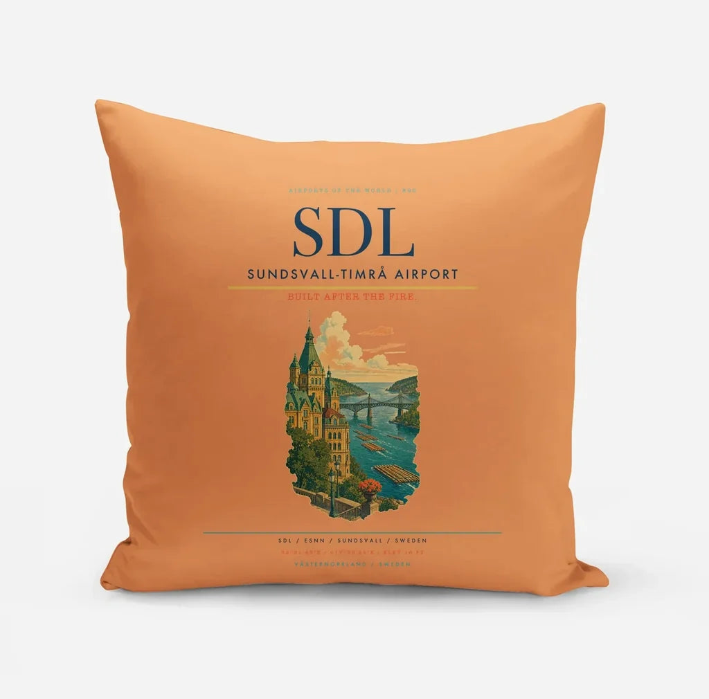 Sundsvall-Timrå Airport (SDL) design on orange pillow