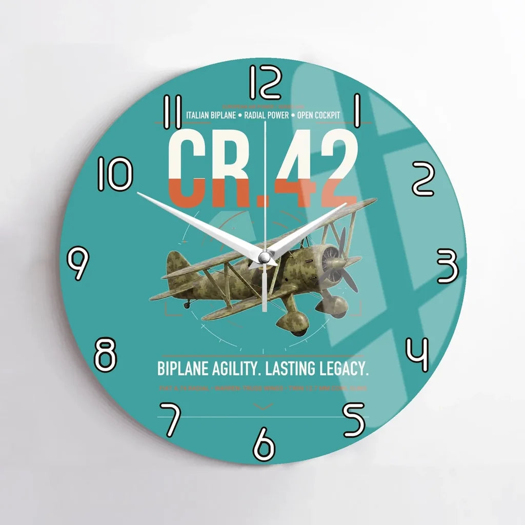 Fiat CR.42 Falco design on turquoise no frame wall clock