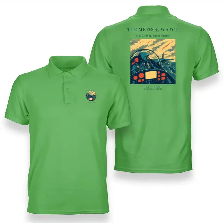 VINTAGE G4212 - The Meteor Watch - Double-Side Polo T-Shirt design on lightgreen