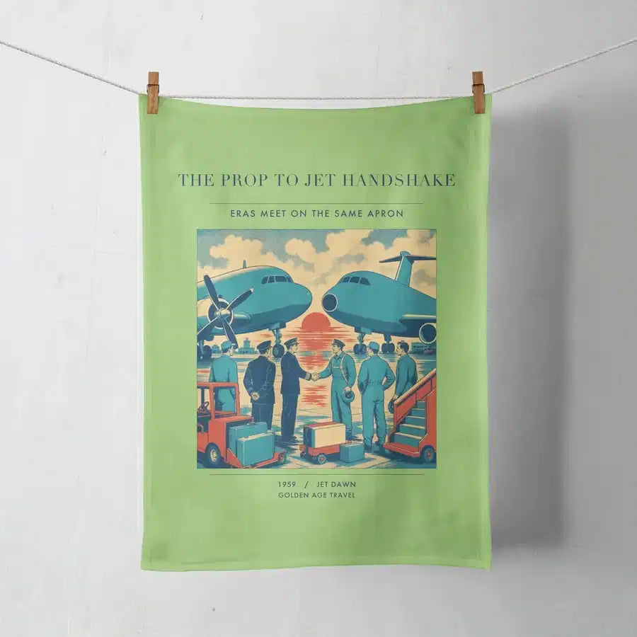 VINTAGE G4385 - The Prop To Jet Handshake - Designed Towels design on lightgreen