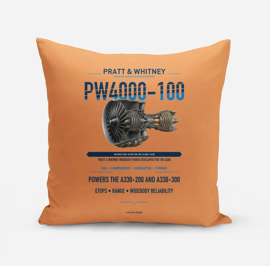 PW4000-100 design on orange pillow