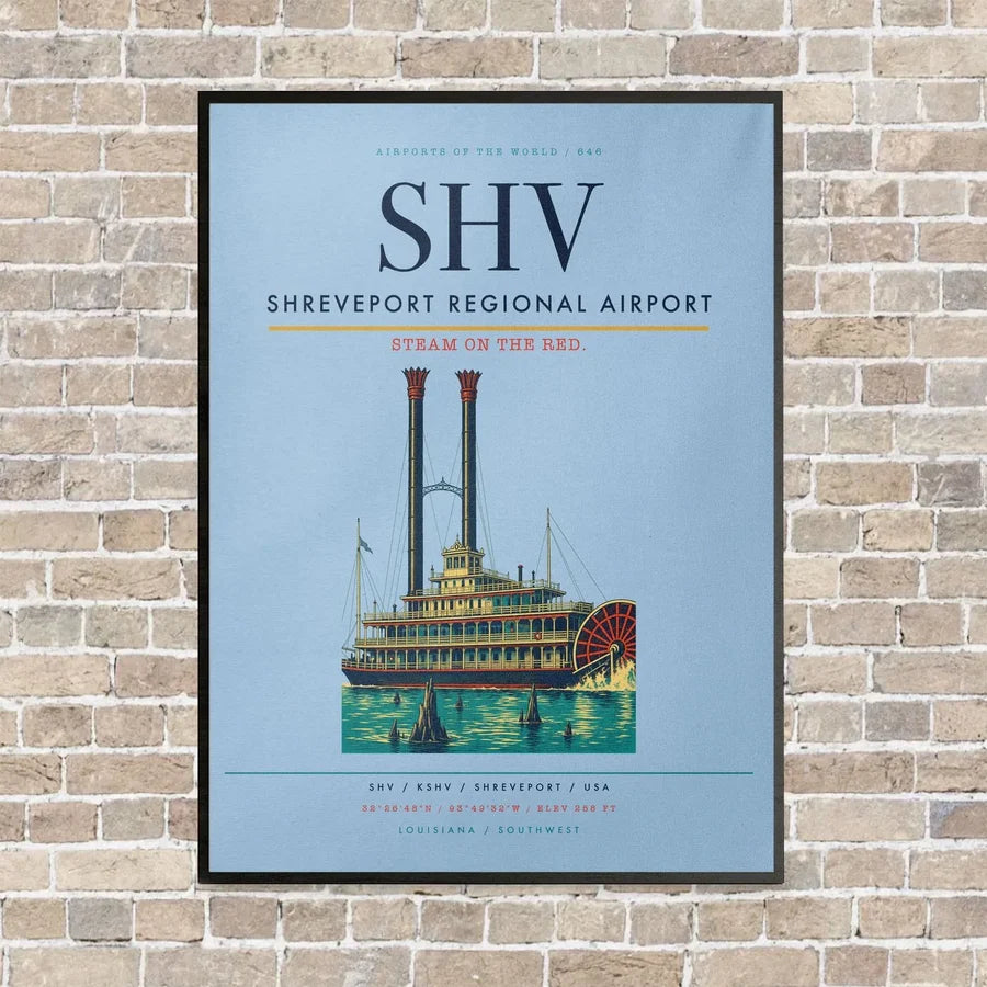 Shreveport Regional Airport SHV vertical canvas print - framed - light blue background