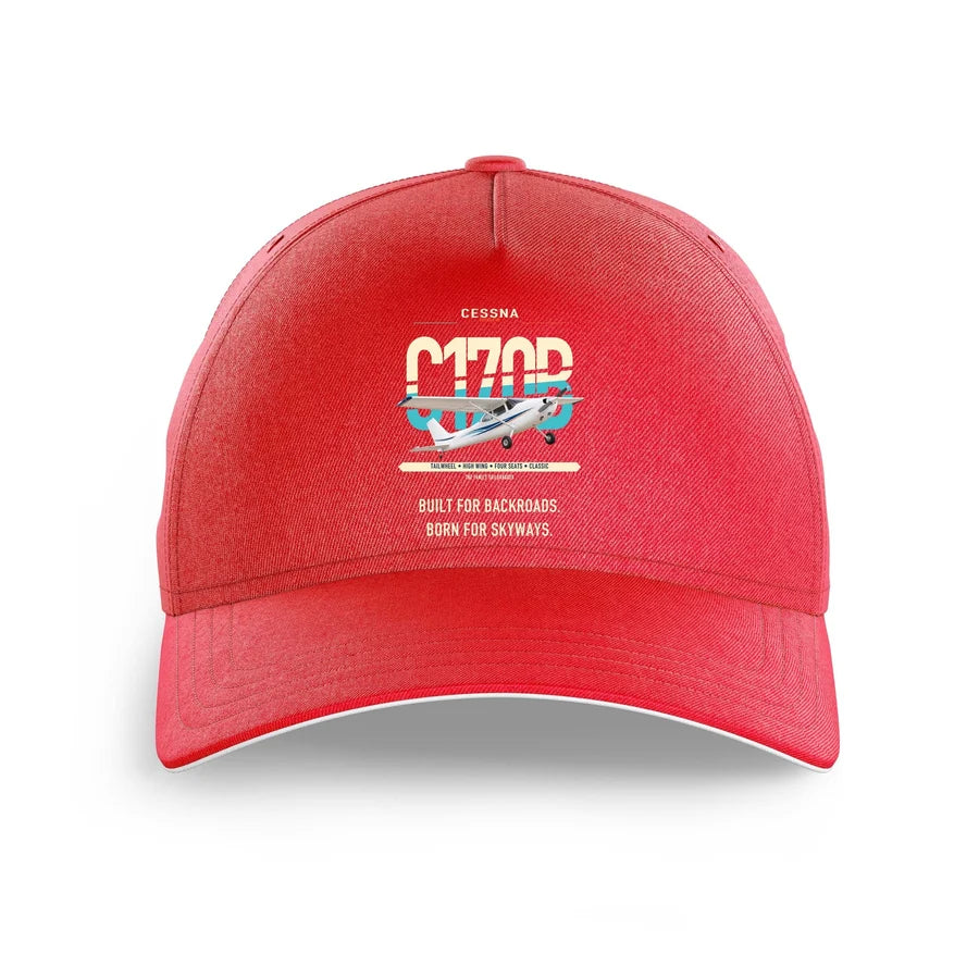 Cessna 170B design on red printed hat