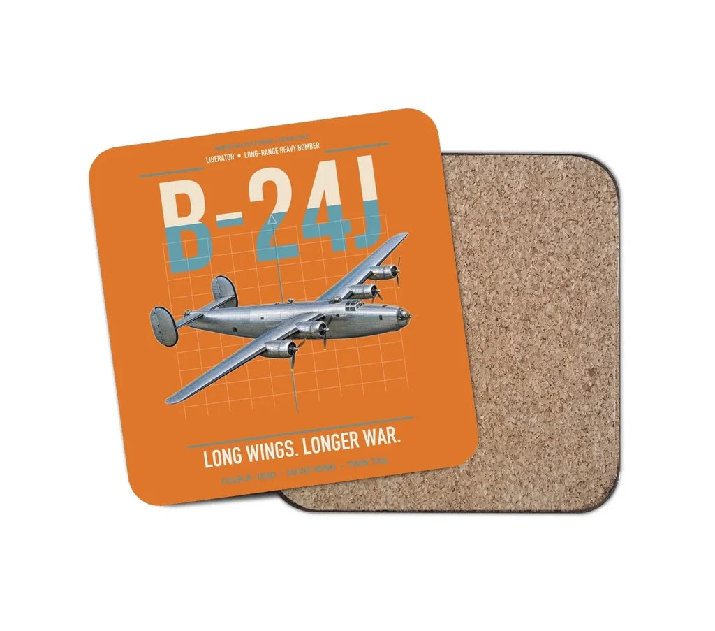 B-24J Liberator design on orange 1 piece coaster