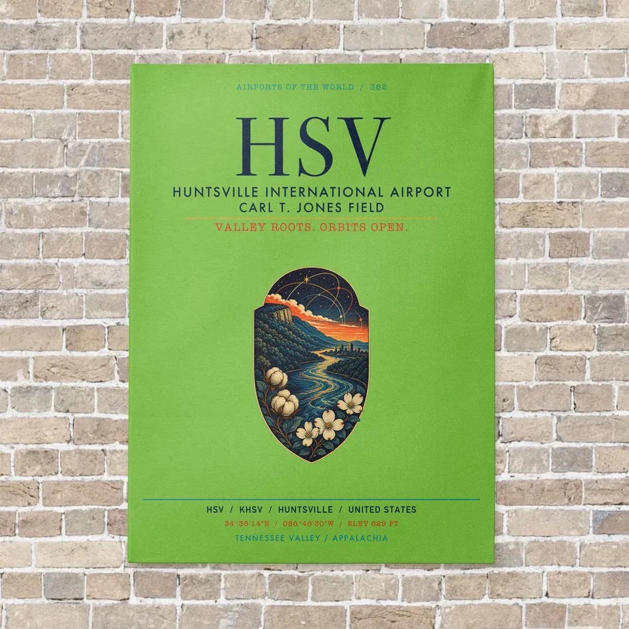 Huntsville International Airport HSV vertical canvas print - no frame - light green background