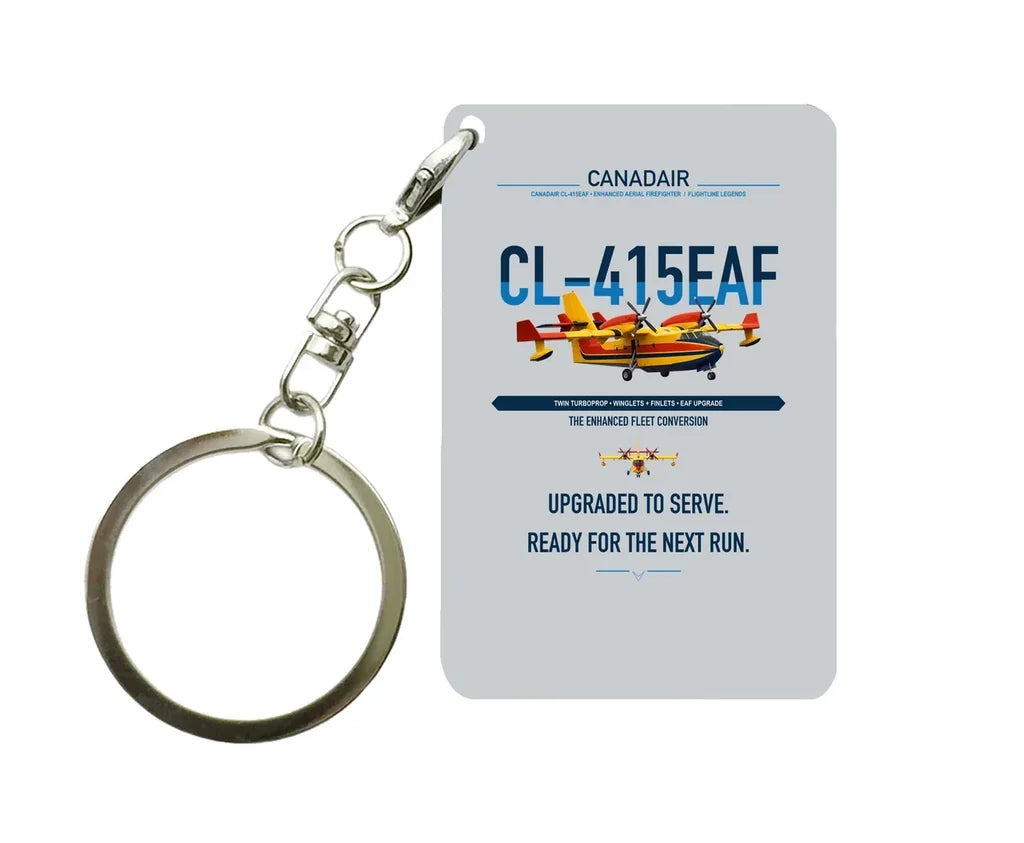 Canadair CL-415EAF design on light gray designed key chain, double-side print