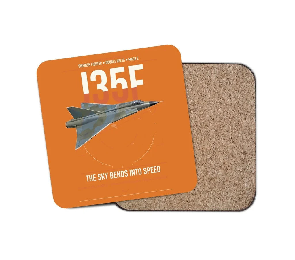 Saab J 35F Draken design on orange 1 piece coaster
