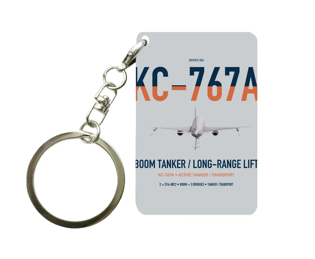 Boeing KC-767A design on light gray designed key chain, double-side print