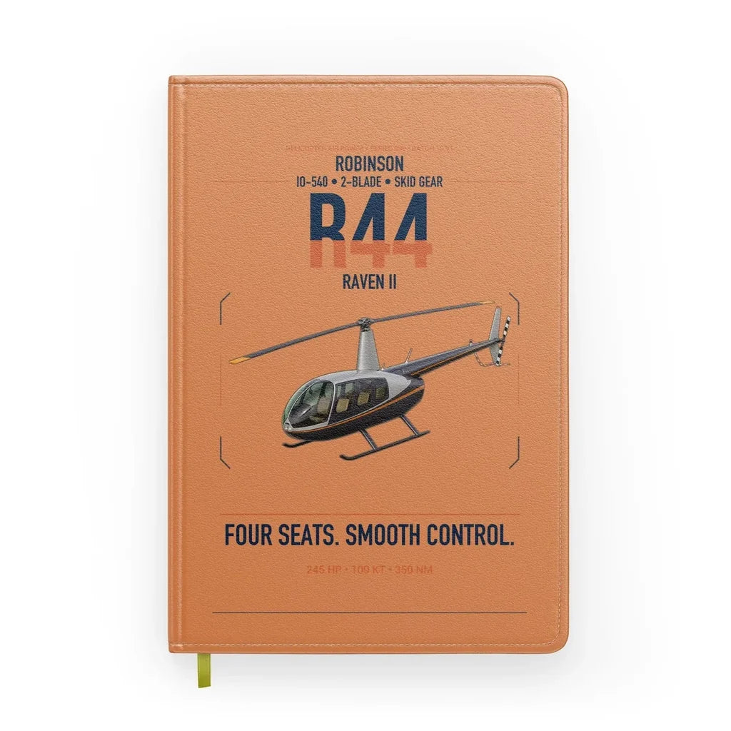 Robinson R44 Raven II design on orange notebook