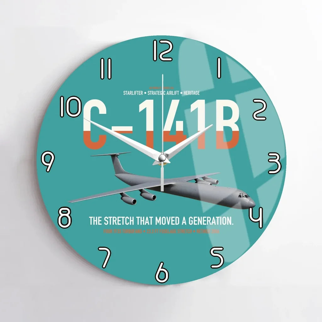 C-141B Starlifter design on turquoise no frame wall clock