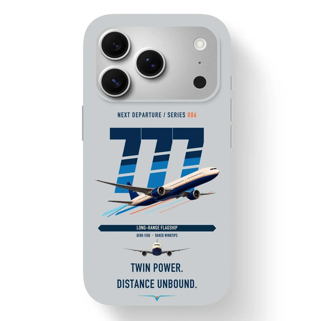 Boeing 777-300ER design on light gray magsafe iphone case