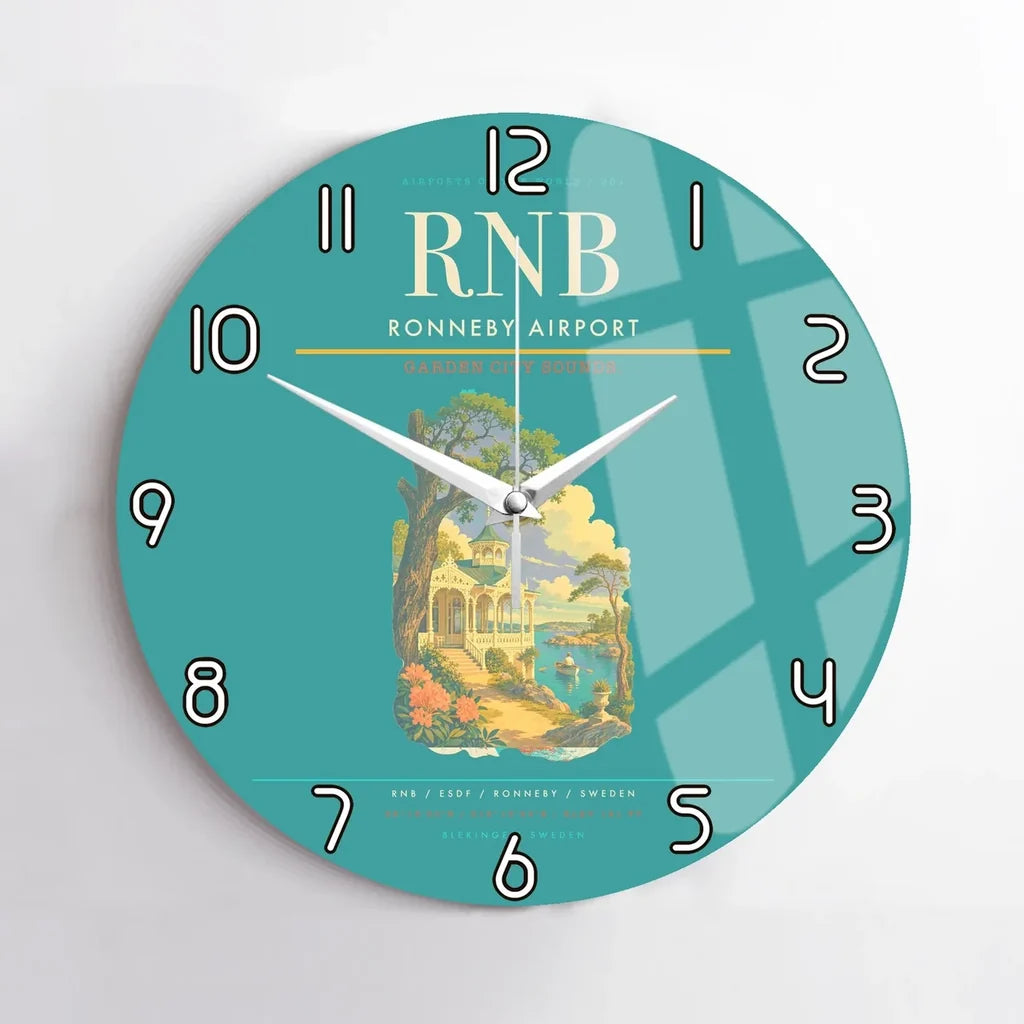 Ronneby Airport (RNB) design on turquoise no frame wall clock