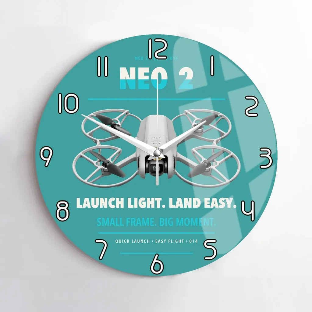 DJI Neo 2 design on turquoise no frame wall clock