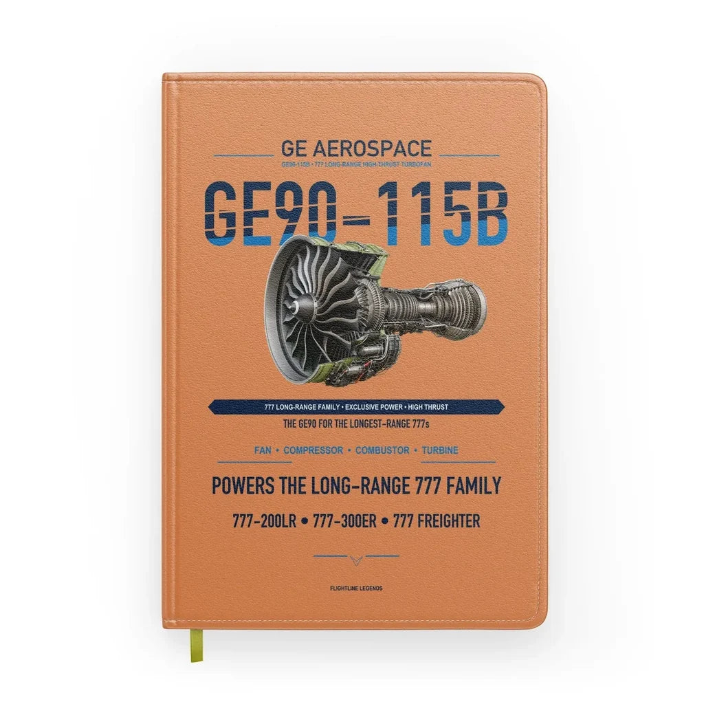 GE90-115B design on orange notebook