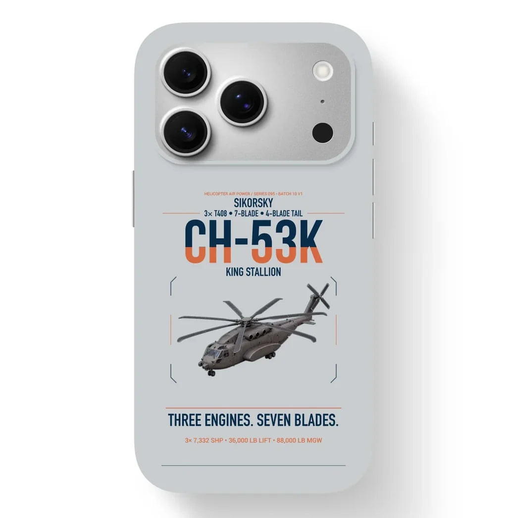 Sikorsky CH-53K King Stallion design on light gray magsafe iphone case, for iPhone 17 Pro