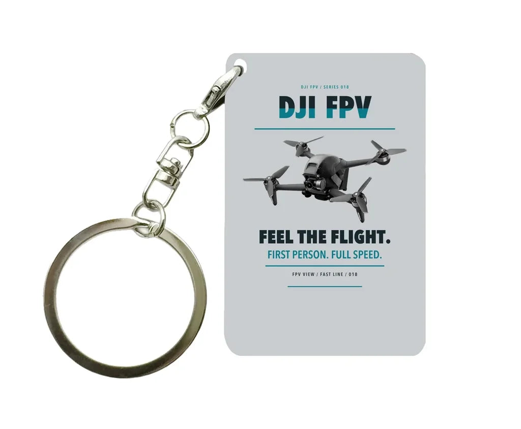 DJI FPV Key Chain design on light gray key chain