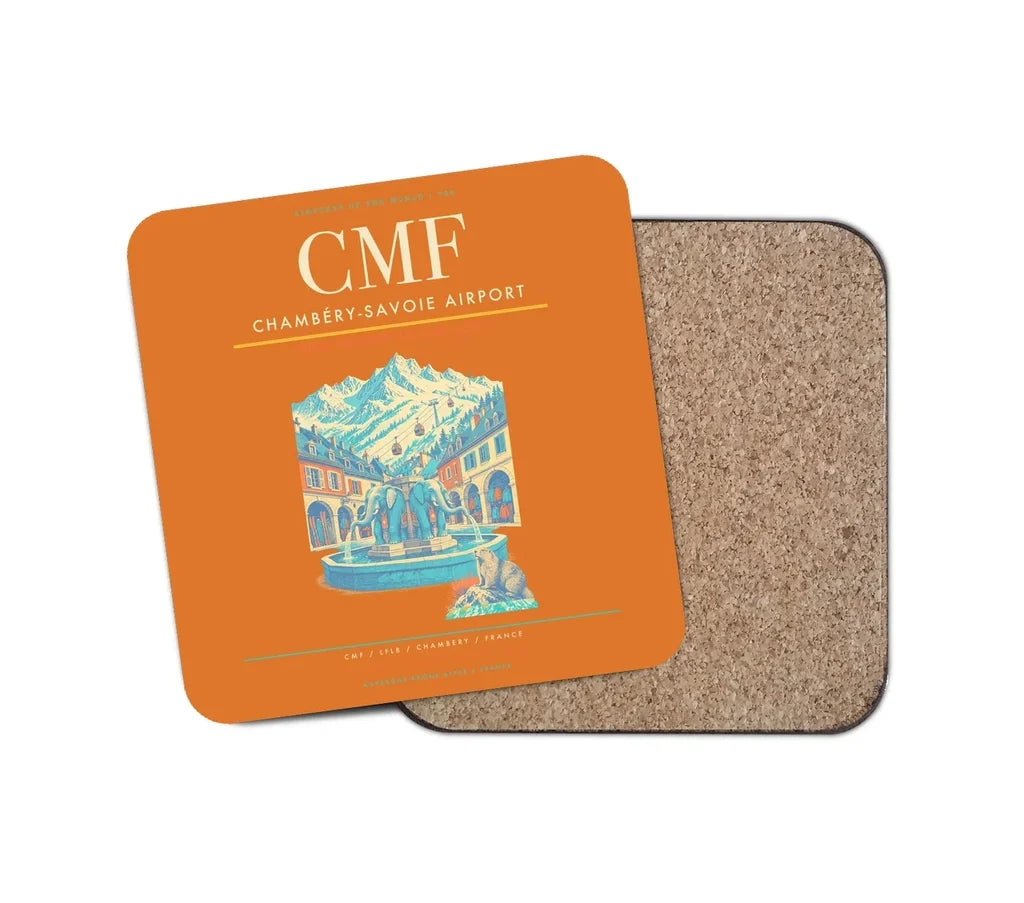 Chambéry-Savoie Airport (CMF) design on orange 1 piece coaster