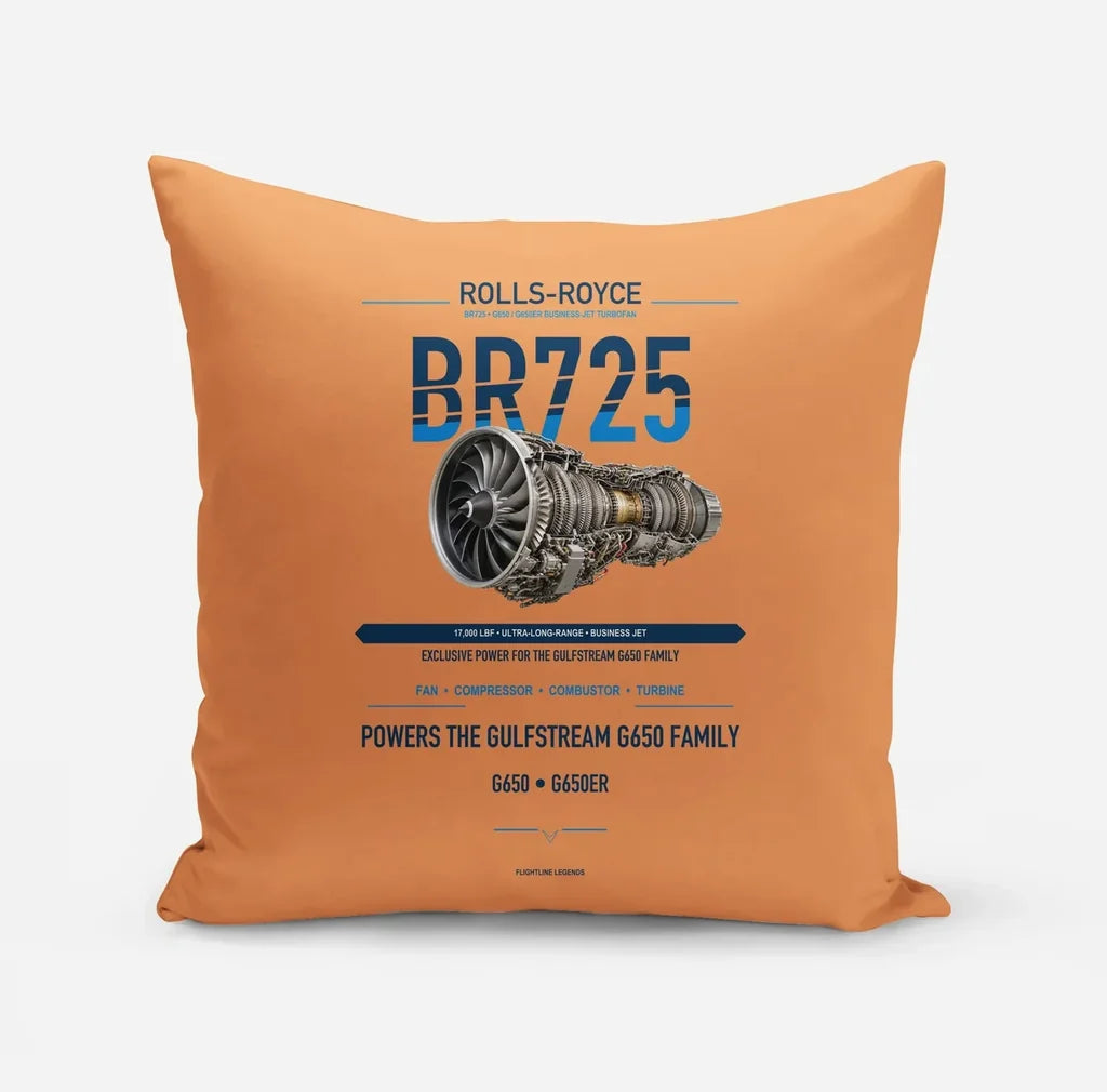 BR725 design on orange pillow