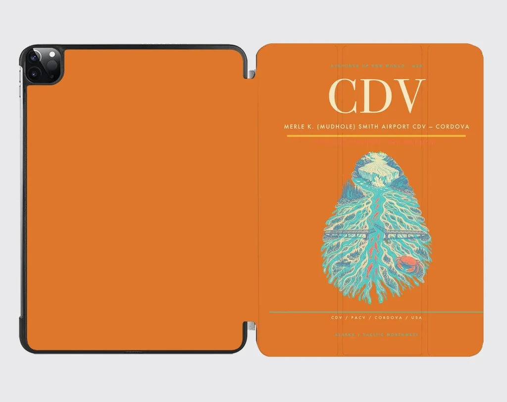 Merle K. (Mudhole) Smith Airport (CDV) design on orange ipad tablet case