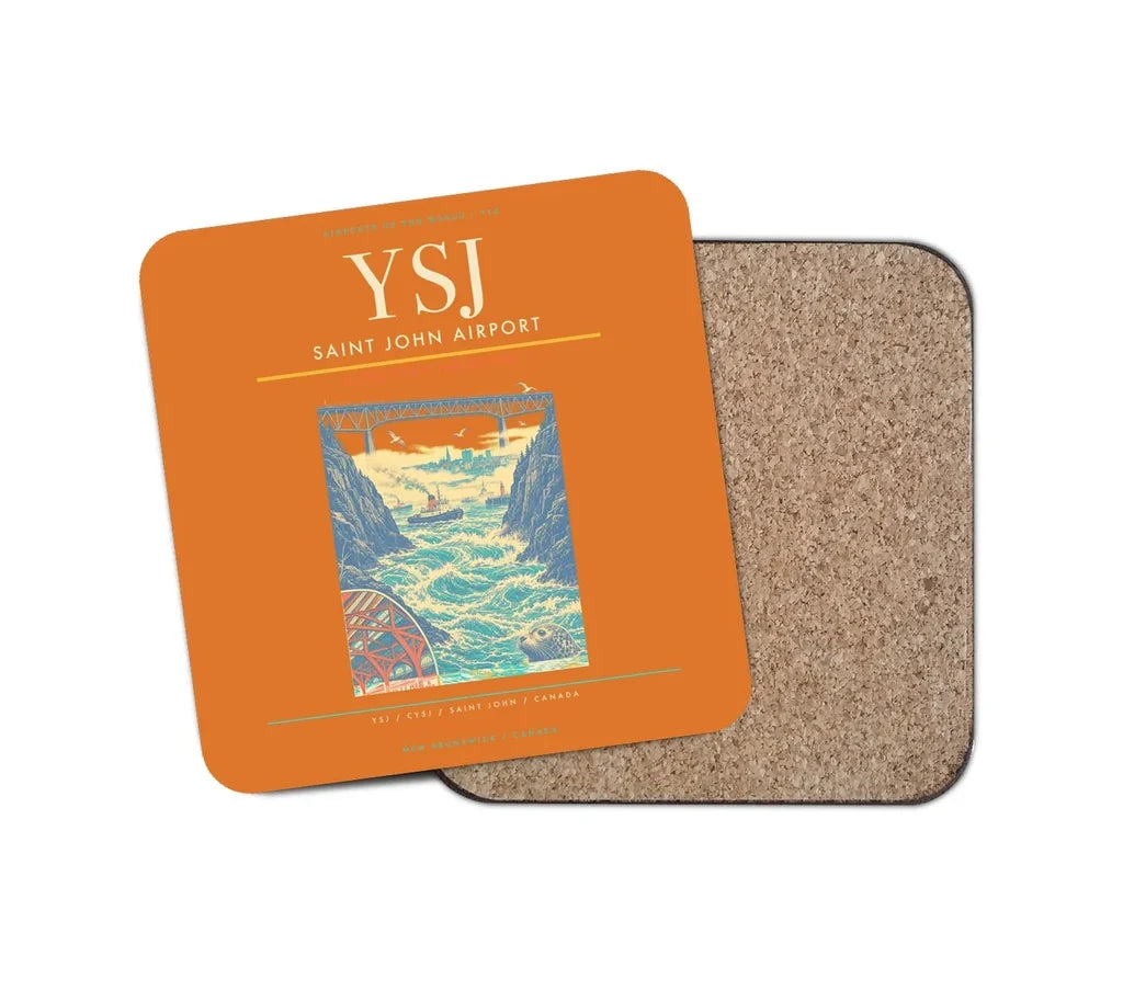 Saint John Airport (YSJ) design on orange 1 piece coaster