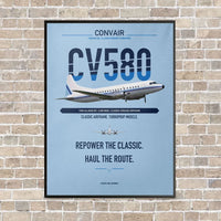 Thumbnail for Convair 580 vertical canvas print - framed - light blue background