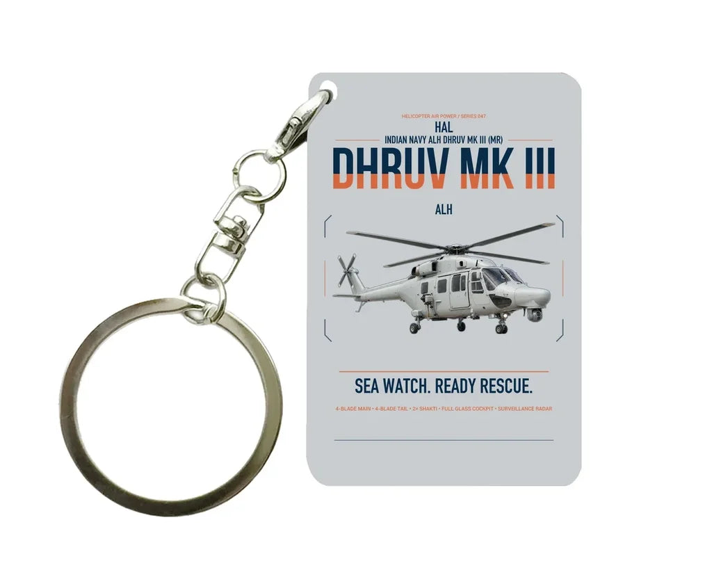 HAL ALH Dhruv Mk III design on light gray designed key chain, double-side print