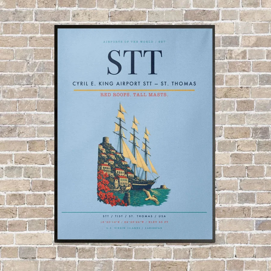 Cyril E. King Airport STT — St. Thomas vertical canvas print - framed - light blue background