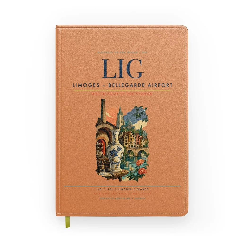 Limoges – Bellegarde Airport (LIG) design on orange notebook