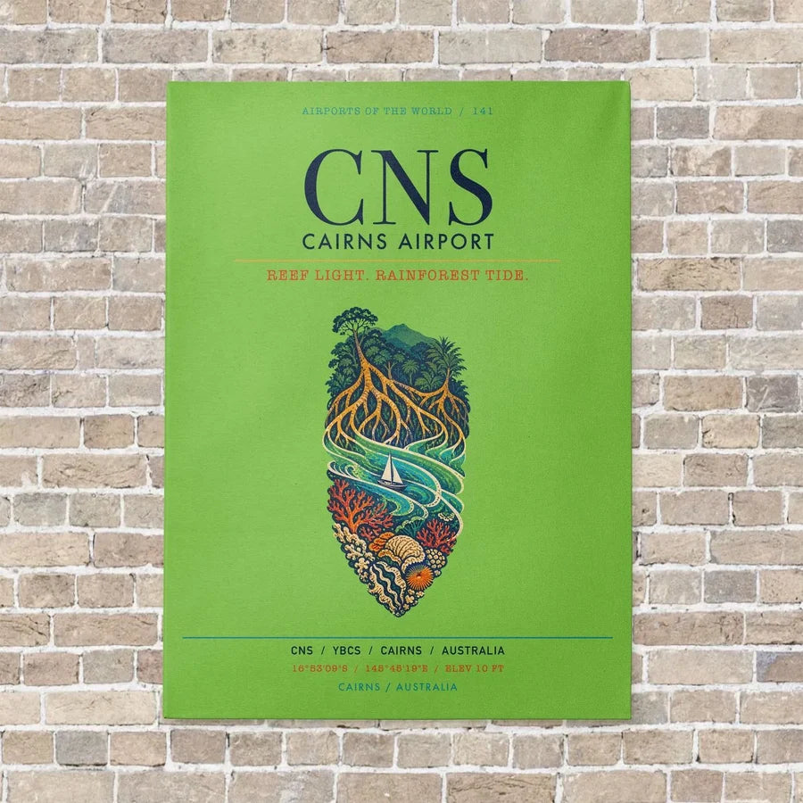 Cairns Airport CNS vertical canvas print - no frame - light green background