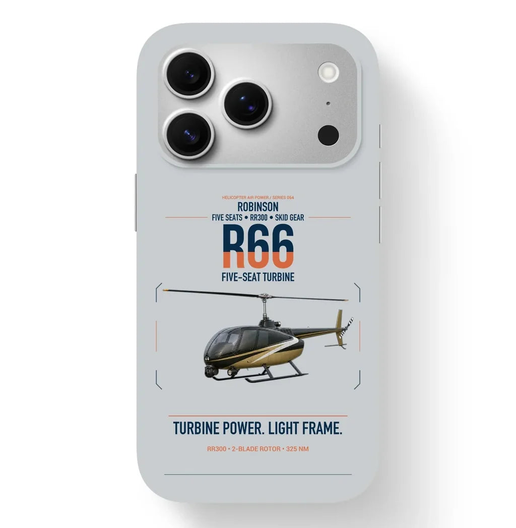 Robinson R66 design on light gray magsafe iphone case, for iPhone 17 Pro