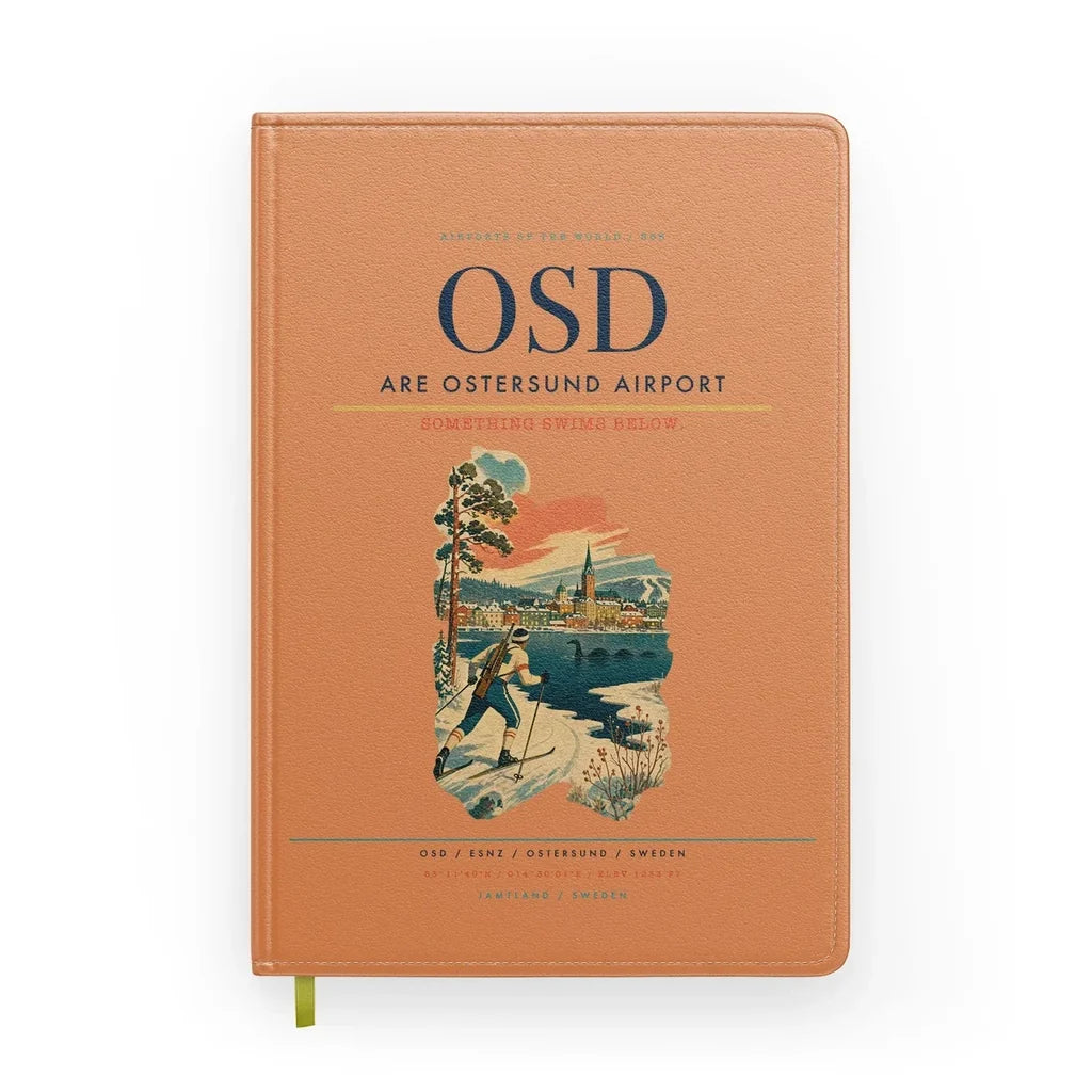 Are Ostersund Airport (OSD) design on orange notebook