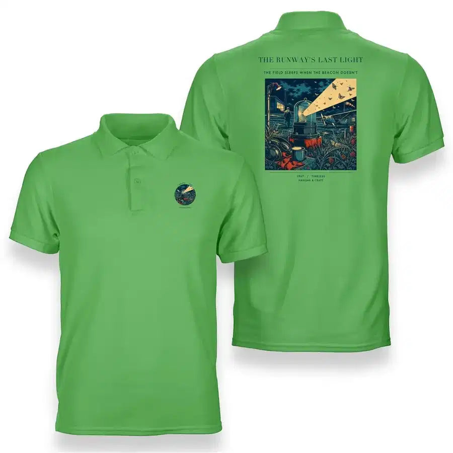 VINTAGE G4425 - The Runway's Last Light - Double-Side Polo T-Shirt design on lightgreen