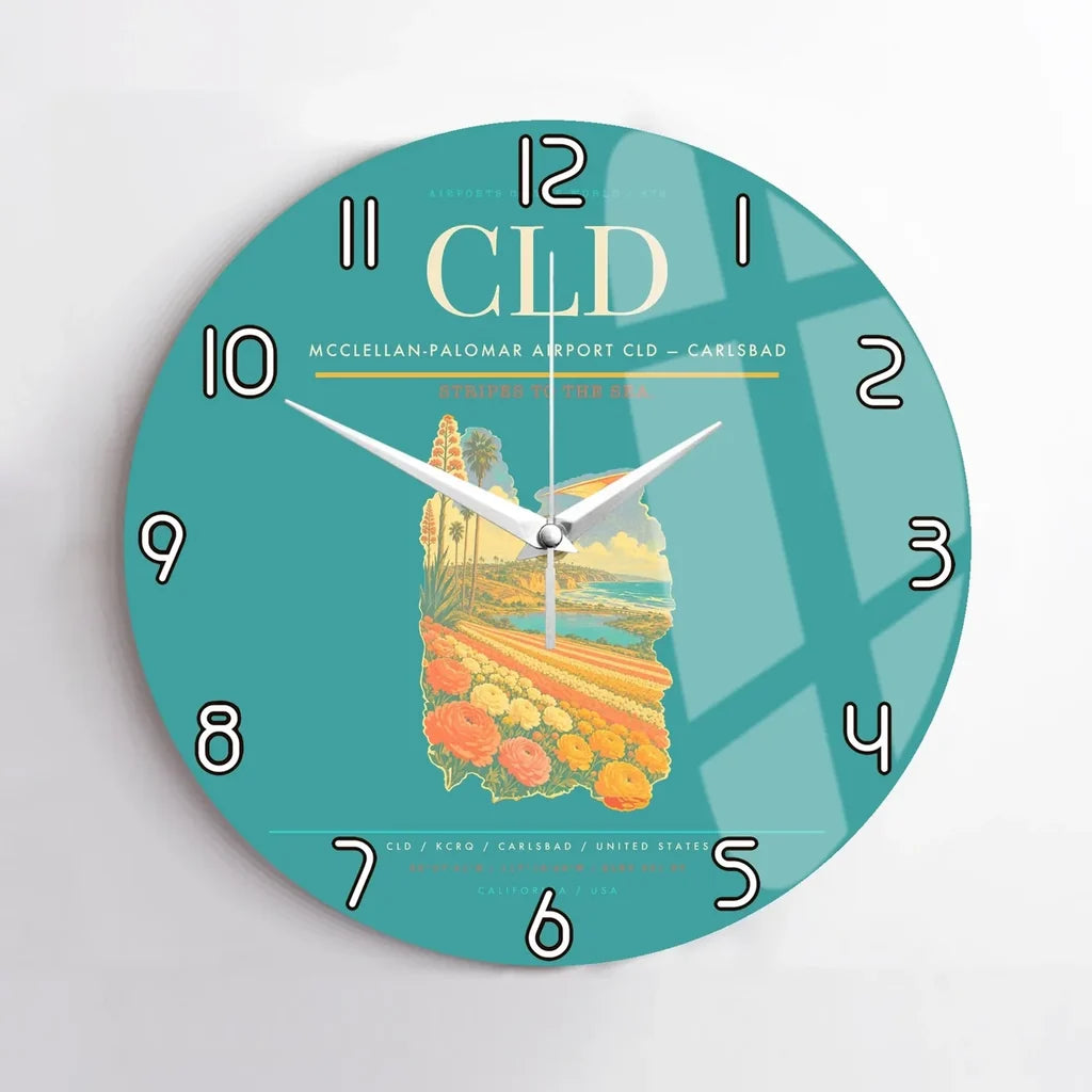 McClellan-Palomar Airport (CLD) design on turquoise no frame wall clock