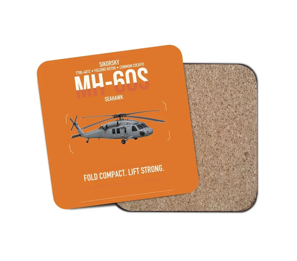 Sikorsky MH-60S Seahawk design on orange 1 piece coaster