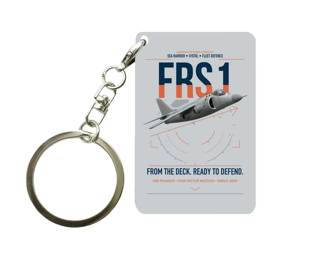 British Aerospace Sea Harrier FRS.1 design on light gray designed key chain, double-side print