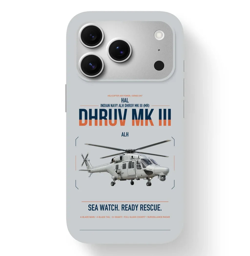 HAL ALH Dhruv Mk III design on light gray magsafe iphone case, for iPhone 17 Pro