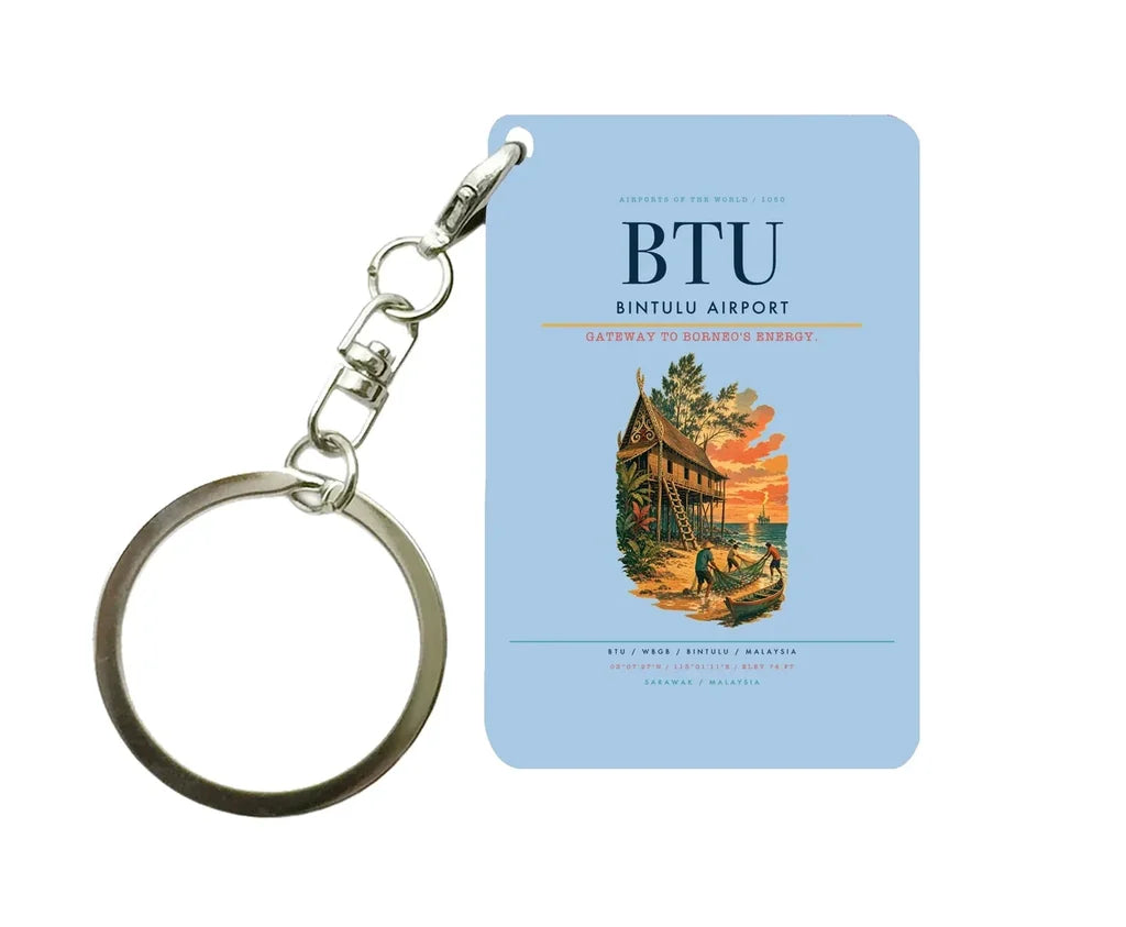 Bintulu Airport (BTU) design on light blue key chain