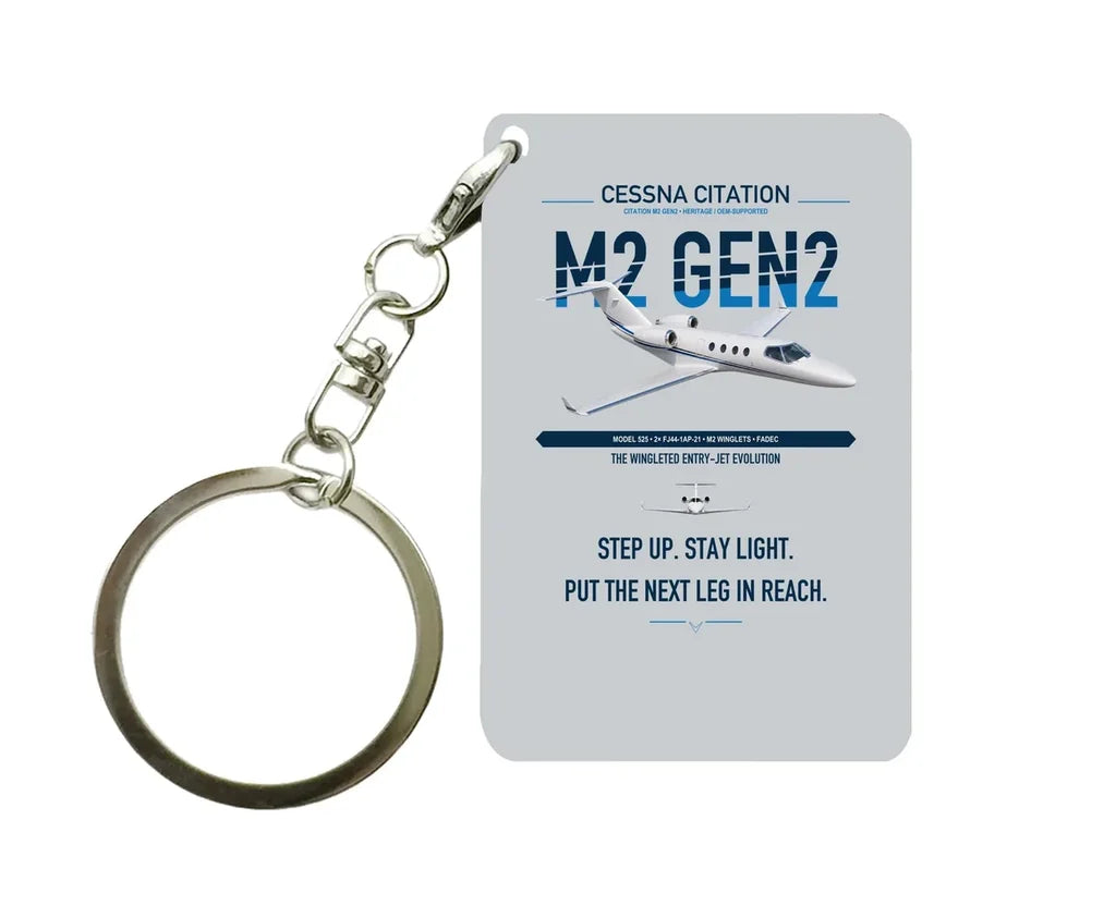 Cessna Citation M2 Gen2 design on light gray designed key chain, double-side print