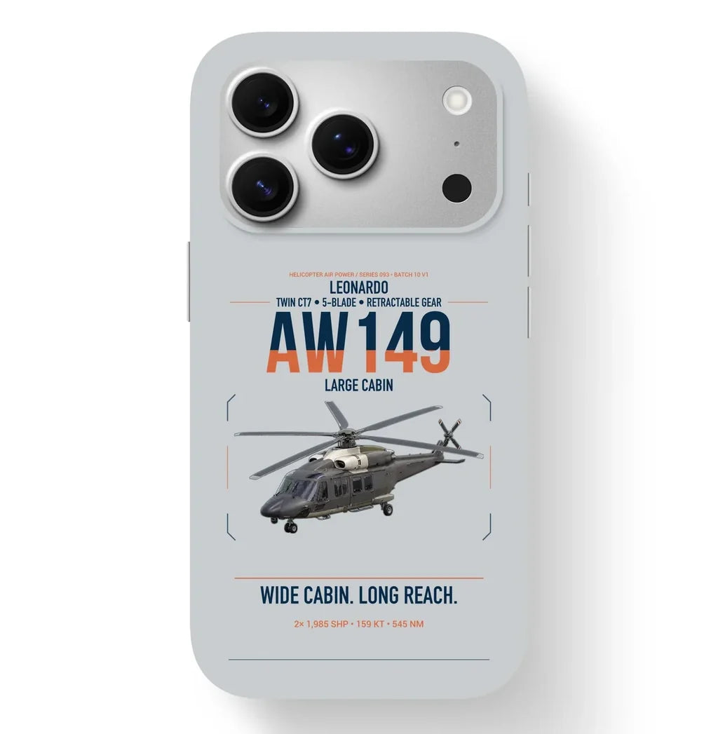 Leonardo AW149 design on light gray magsafe iphone case, for iPhone 17 Pro