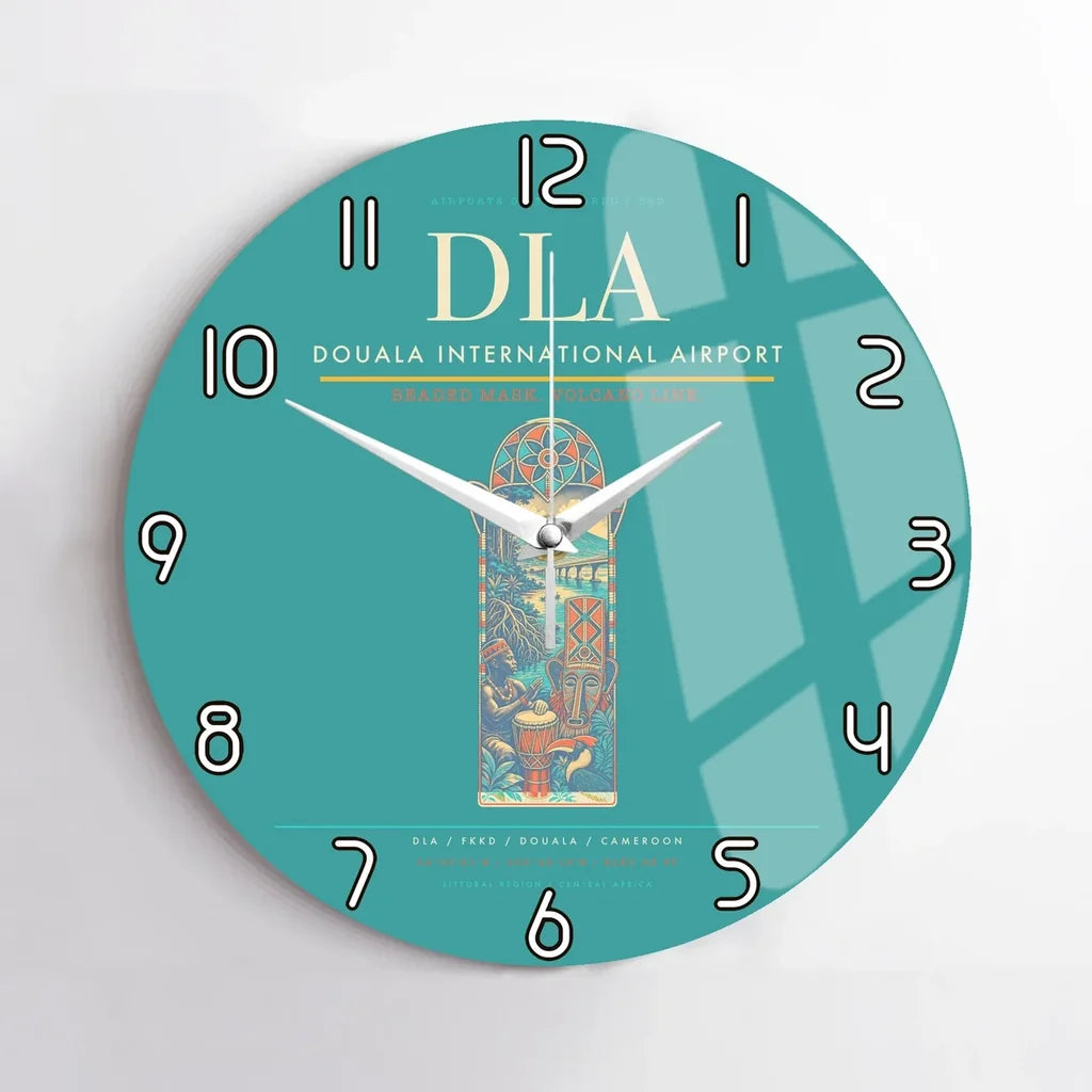 Douala International Airport (DLA) design on turquoise no frame wall clock