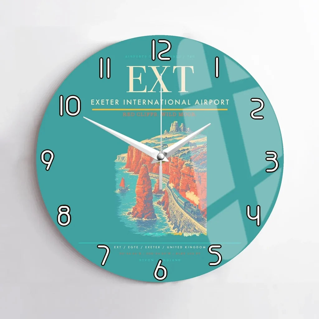 Exeter International Airport (EXT) design on turquoise no frame wall clock