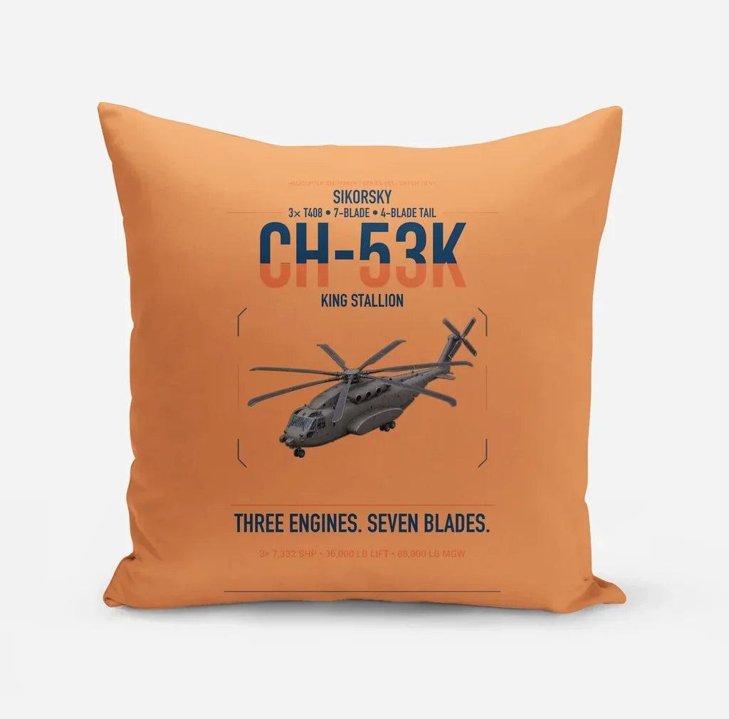 Sikorsky CH-53K King Stallion design on orange pillow