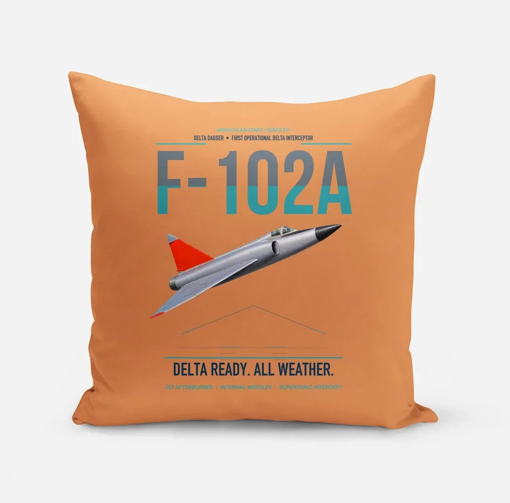 F-102A Delta Dagger design on orange pillow