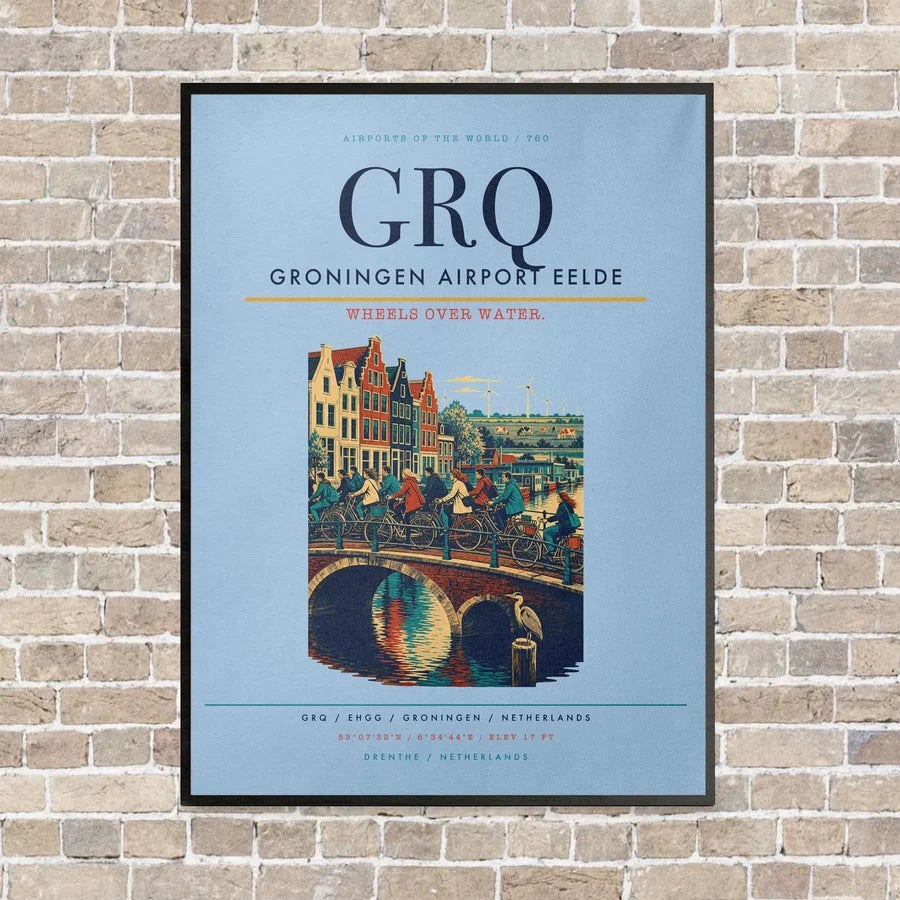 Groningen Airport Eelde GRQ vertical canvas print - framed - light blue background