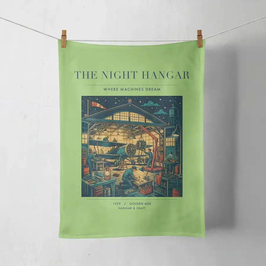 VINTAGE G4049 - The Night Hangar - Designed Towels design on lightgreen