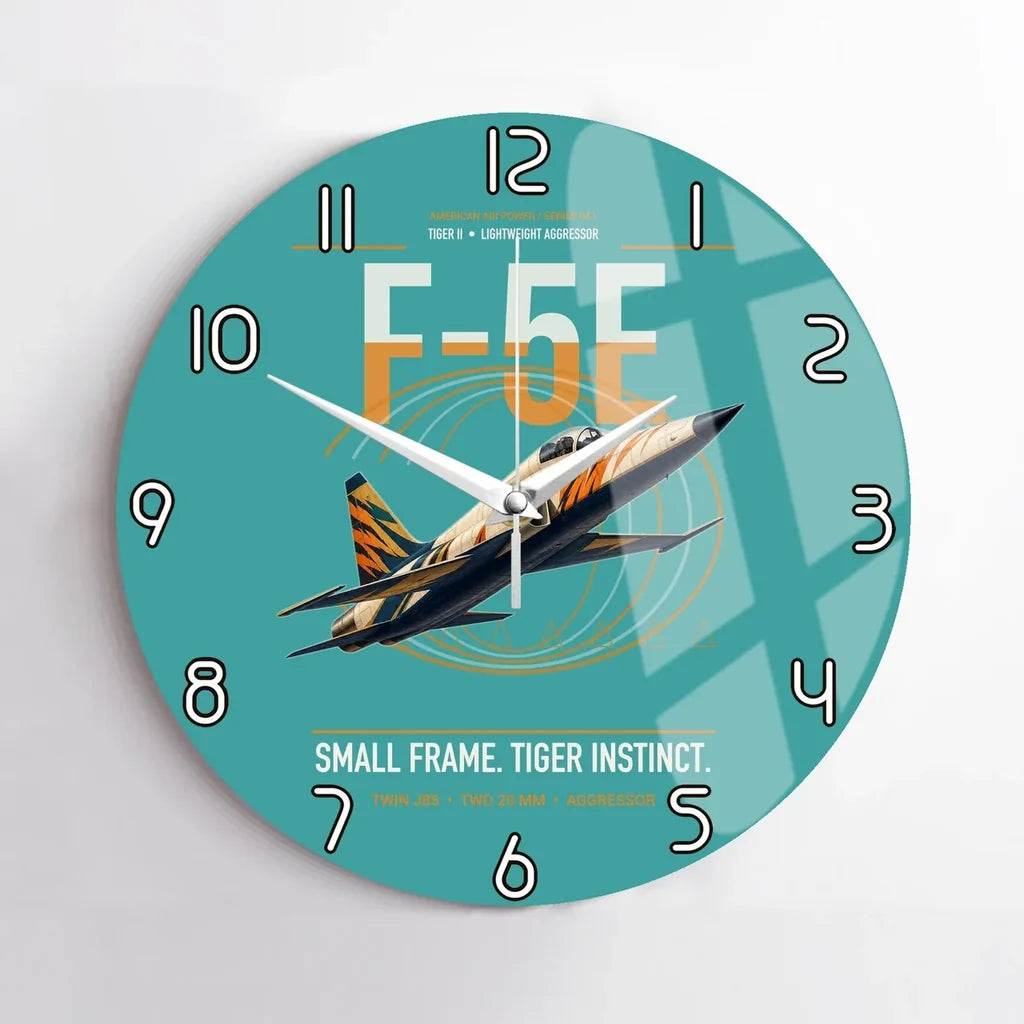 F-5E Tiger II design on turquoise no frame wall clock